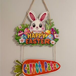 Happy Easter Bunny Carrot Patch Hanging Sign - Multicolor